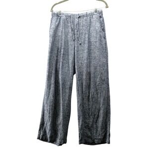 Gap Pull On Linen Blend Pants Womens S Wide Leg Blue Chambray High Rise